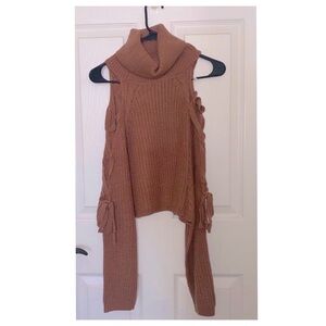 Mauve taupe sweater cut out sleeves turtle neck